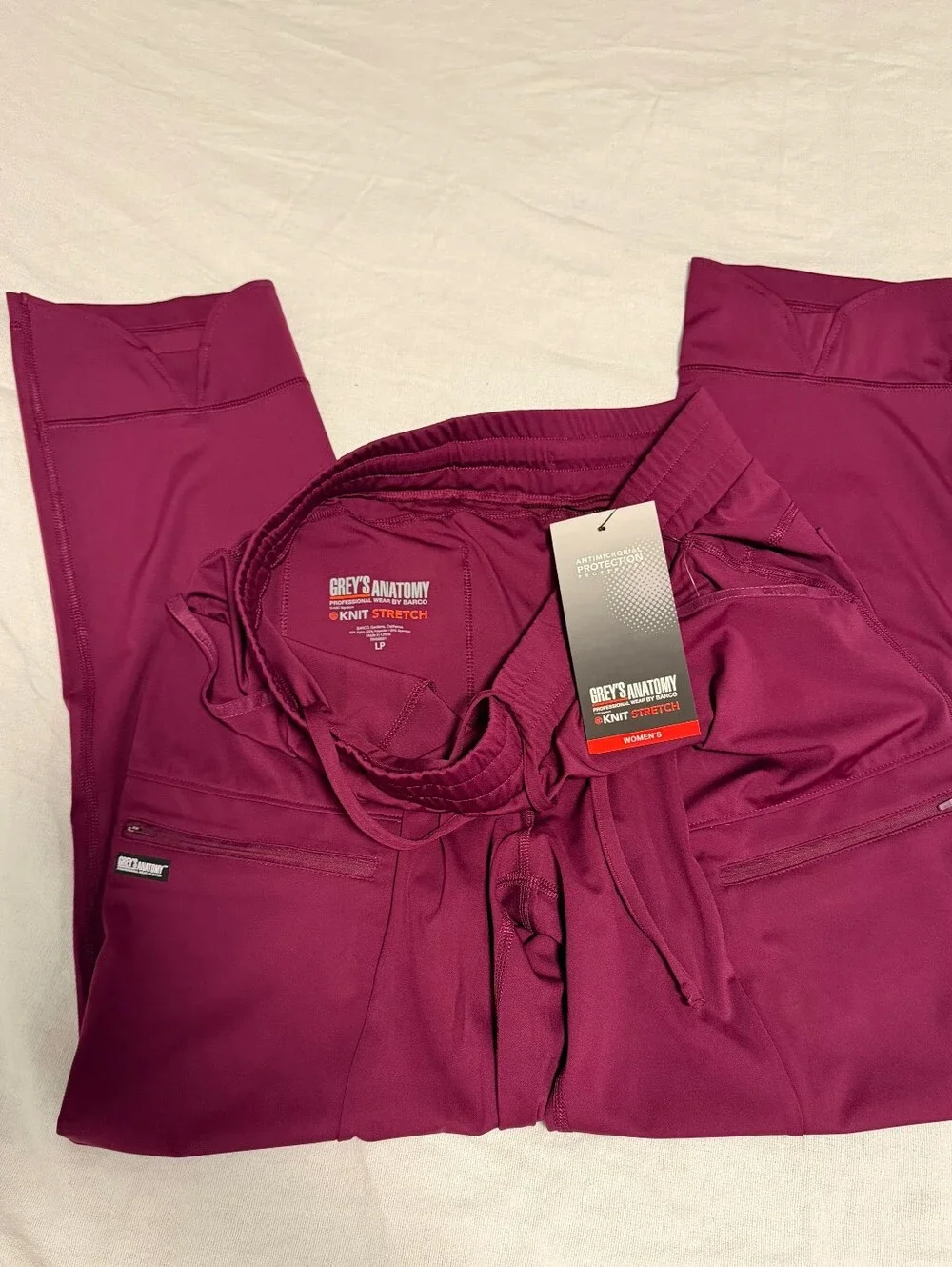 NWT Grey's Anatomy by Barco Knit STRETCH  wine 6-Pocket Cargo Scrub LP - Picture 3 of 11